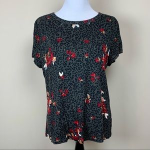 Maurices | T-Shirt, Dark Green & Red Print, Sz L